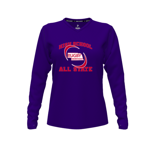 [FTLVCFPP-FYXS-LOGO1] Decker Comfort T-Shirt (Female Youth XS, Purple, V Neck, Logo 1, Long Sleeve)