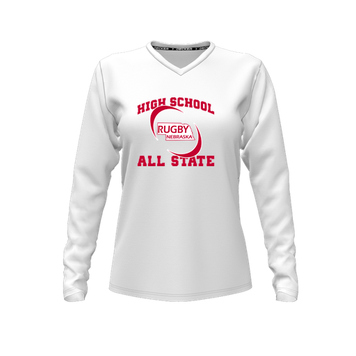 [FTLVPTWH-FYXS-LOGO1] Decker Performance T-Shirt (Female Youth XS, White, V Neck, Logo 1, Long Sleeve)