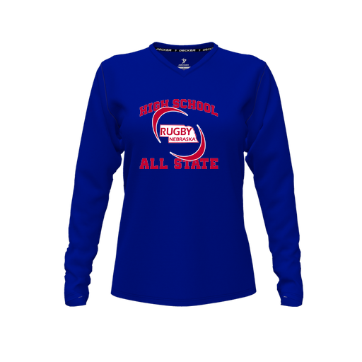 [FTLVPTRY-FYXS-LOGO1] Decker Performance T-Shirt (Female Youth XS, Royal, V Neck, Logo 1, Long Sleeve)