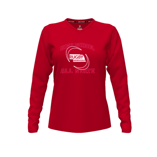 [FTLVPTRD-FYXS-LOGO1] Decker Performance T-Shirt (Female Youth XS, Red, V Neck, Logo 1, Long Sleeve)